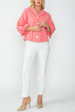 Coral Convertible Collar Drawstring Crop Jacket