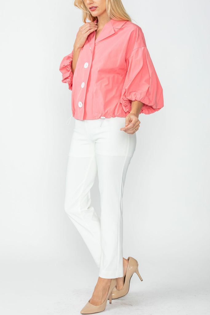 Coral Convertible Collar Drawstring Crop Jacket – IC Collection