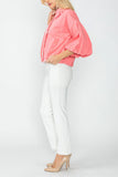 Coral Convertible Collar Drawstring Crop Jacket