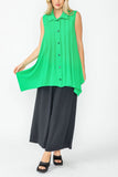 Green Front Pleats & Back Shirring Sleeveless Blouse