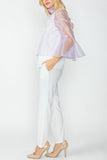 Lilac Bell Sleeve Stand Collar Organza Top