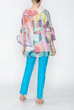 Plus Size Multi-Color Cowl-Neck & Pleats Bell Sleeves Top
