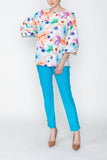 Multi-Color Floral Print Puff Sleeve Top