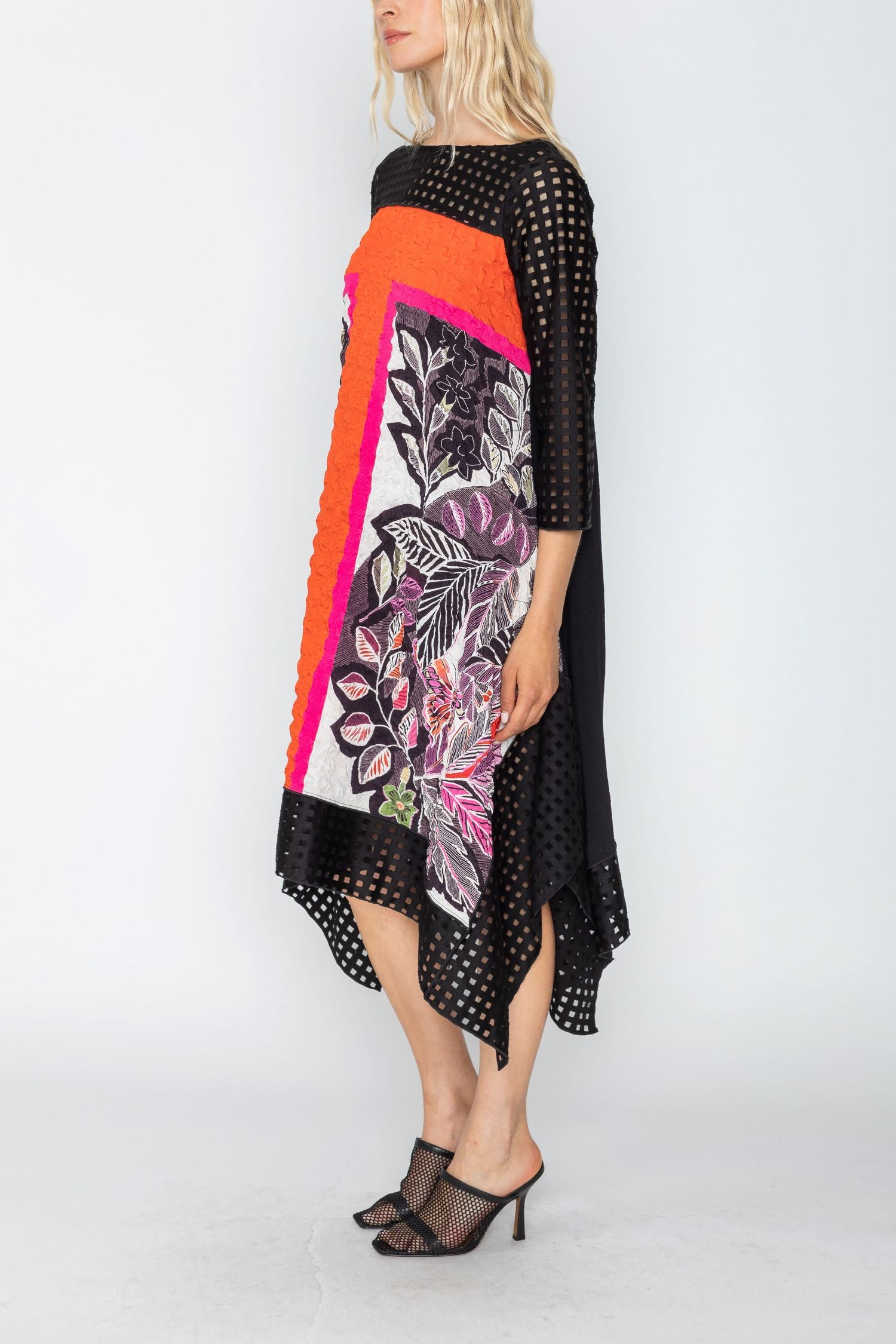 Coral 3/4 Sleeve Dress W/ Floral Print
