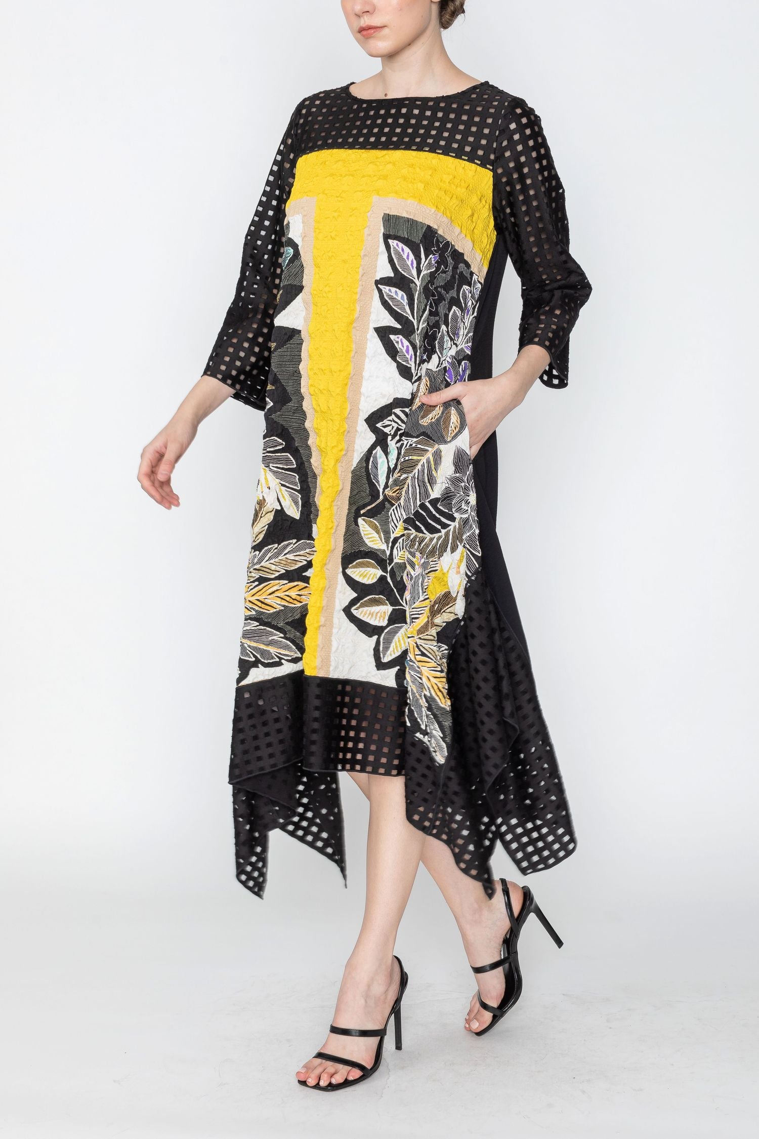 silk 3 4 sleeve dress Audrey Dress #3 Shirt Collar 3/4 Sleeve Midi Plus Length Silk Velvet (