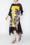 Yellow 3/4 Sleeve Dress W/ Floral Print