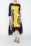 Yellow 3/4 Sleeve Dress W/ Floral Print