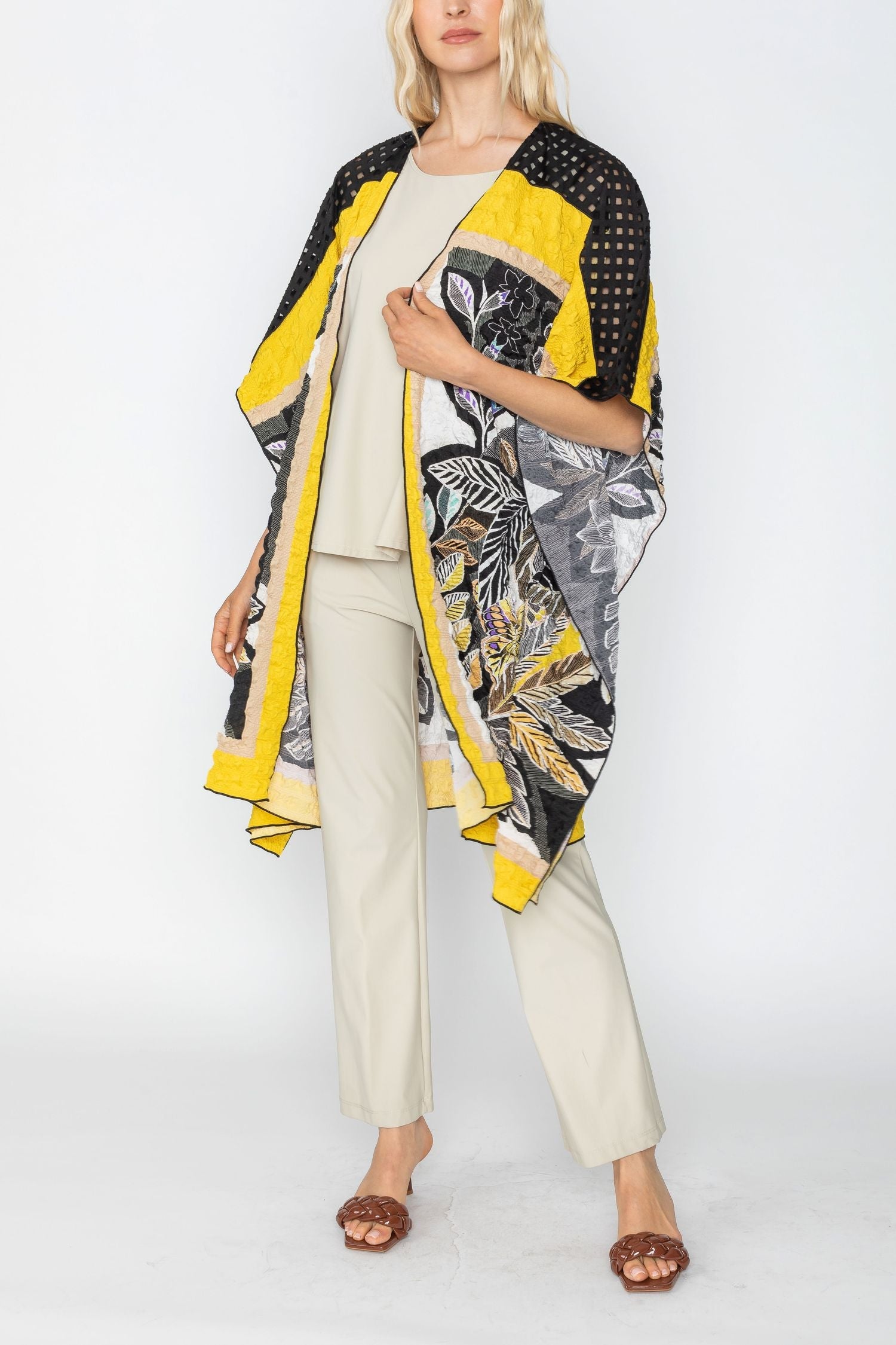 Yellow Floral Placement Pancho