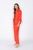 Coral Jacket With Knotted Sleeves