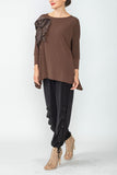 Brown Boat Neck Top W/ Rosette