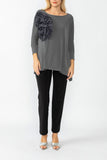 Charcoal Boat Neck Top W/ Rosette