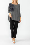 Charcoal Boat Neck Top W/ Rosette