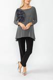 Charcoal Boat Neck Top W/ Rosette