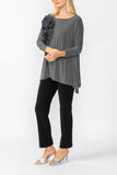 Charcoal Boat Neck Top W/ Rosette