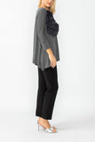 Charcoal Boat Neck Top W/ Rosette