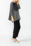 Charcoal Boat Neck Top W/ Rosette