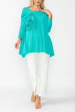 Jade Boat Neck Top W/ Rosette