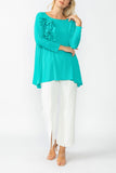 Jade Boat Neck Top W/ Rosette