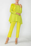 Lime Boat Neck Top W/ Rosette