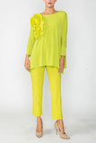 Lime Boat Neck Top W/ Rosette
