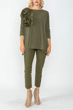 Olive Boat Neck Top W/ Rosette