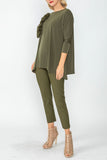 Olive Boat Neck Top W/ Rosette