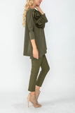 Olive Boat Neck Top W/ Rosette