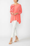 Salmon Boat Neck Top W/ Rosette