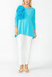 Turquoise Boat Neck Top W/ Rosette