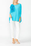 Turquoise Boat Neck Top W/ Rosette