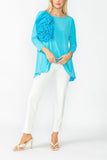 Turquoise Boat Neck Top W/ Rosette