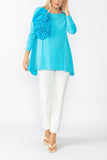 Turquoise Boat Neck Top W/ Rosette