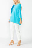 Turquoise Boat Neck Top W/ Rosette