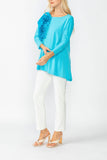 Turquoise Boat Neck Top W/ Rosette