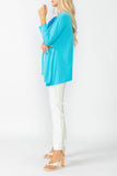 Turquoise Boat Neck Top W/ Rosette