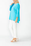 Turquoise Boat Neck Top W/ Rosette