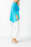 Turquoise Boat Neck Top W/ Rosette