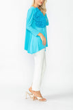 Turquoise Boat Neck Top W/ Rosette