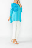 Turquoise Boat Neck Top W/ Rosette