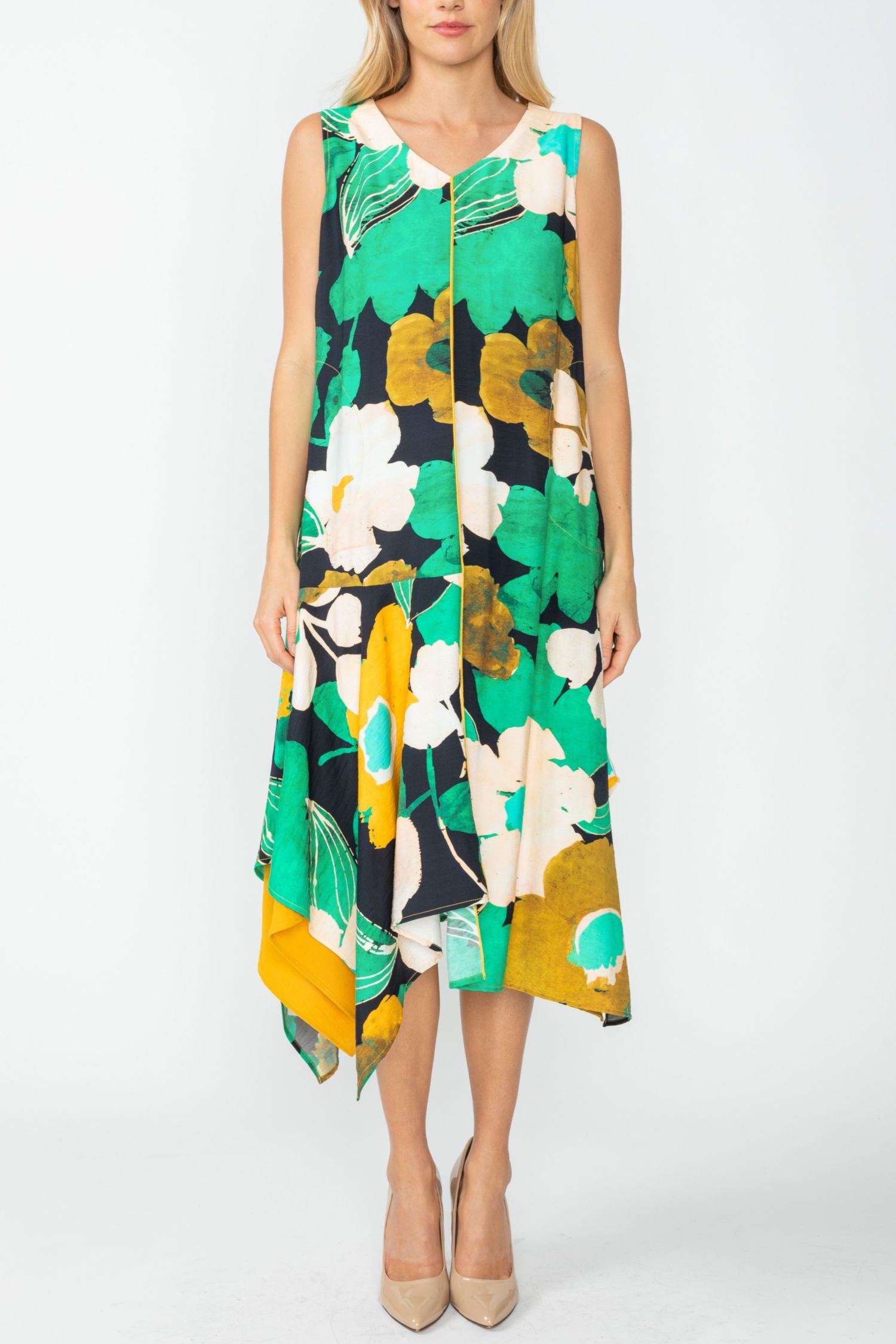green handkerchief dress Linen Blend Sleeveless Green Midi Dress