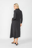 Black Mock Neck W/ Shirring Front Slit Uneven Hem 3/4 Sleeve Maxi Dress