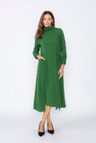 Hunter Green Mock Neck W/ Shirring Front Slit Uneven Hem 3/4 Sleeve Maxi Dress