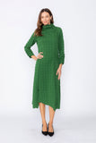 Hunter Green Mock Neck W/ Shirring Front Slit Uneven Hem 3/4 Sleeve Maxi Dress