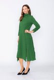 Hunter Green Mock Neck W/ Shirring Front Slit Uneven Hem 3/4 Sleeve Maxi Dress