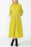 Lime Mock Neck W/ Shirring Front Slit Uneven Hem 3/4 Sleeve Maxi Dress