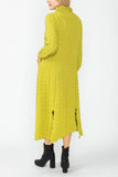 Lime Mock Neck W/ Shirring Front Slit Uneven Hem 3/4 Sleeve Maxi Dress