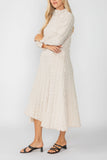 Sand Mock Neck W/ Shirring Front Slit Uneven Hem 3/4 Sleeve Maxi Dress