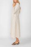 Sand Mock Neck W/ Shirring Front Slit Uneven Hem 3/4 Sleeve Maxi Dress