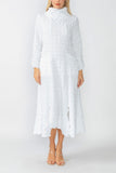 White Mock Neck W/ Shirring Front Slit Uneven Hem 3/4 Sleeve Maxi Dress