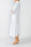 White Mock Neck W/ Shirring Front Slit Uneven Hem 3/4 Sleeve Maxi Dress